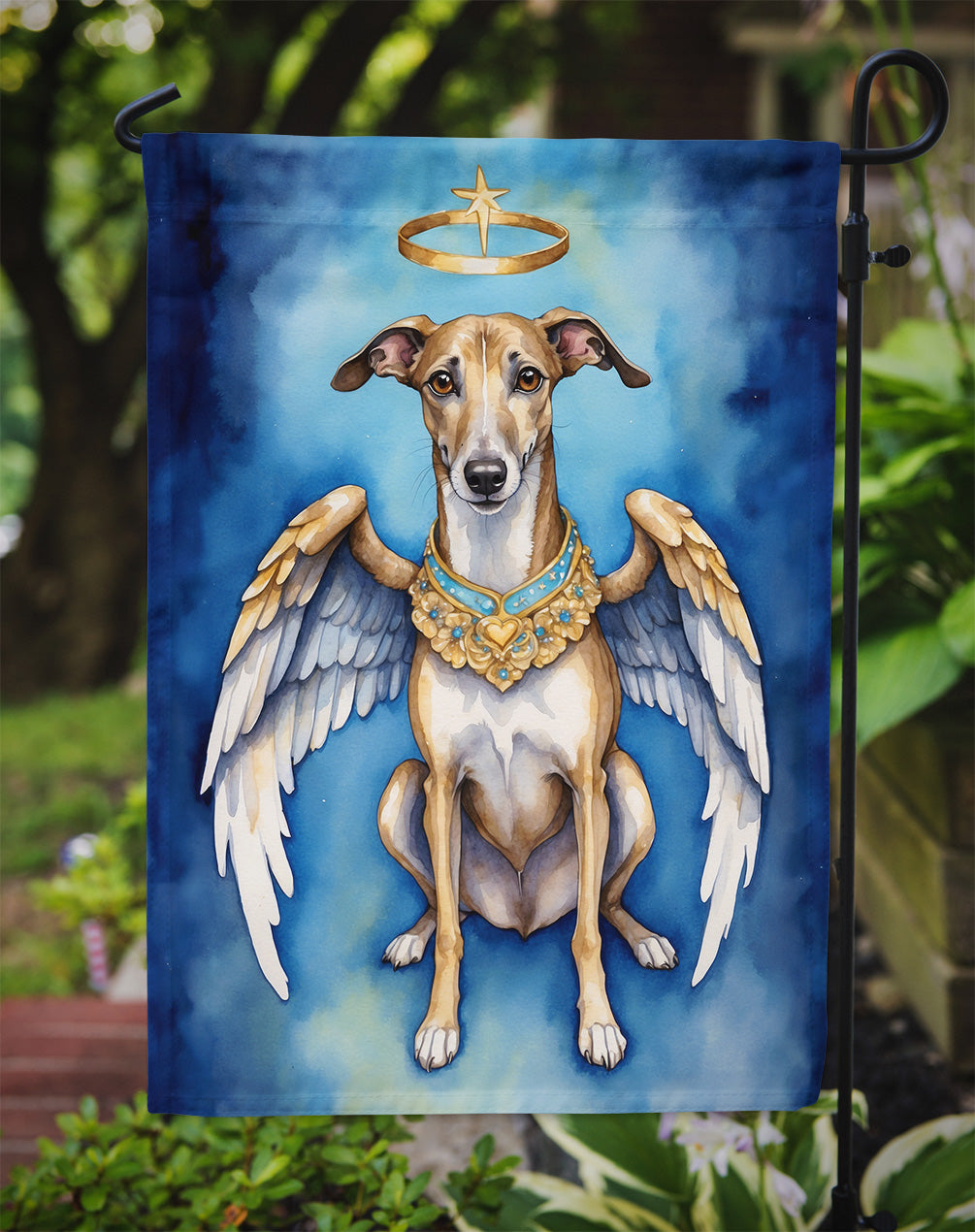 Greyhound My Angel Garden Flag – Memorial or Christmas Dog Angel Decor