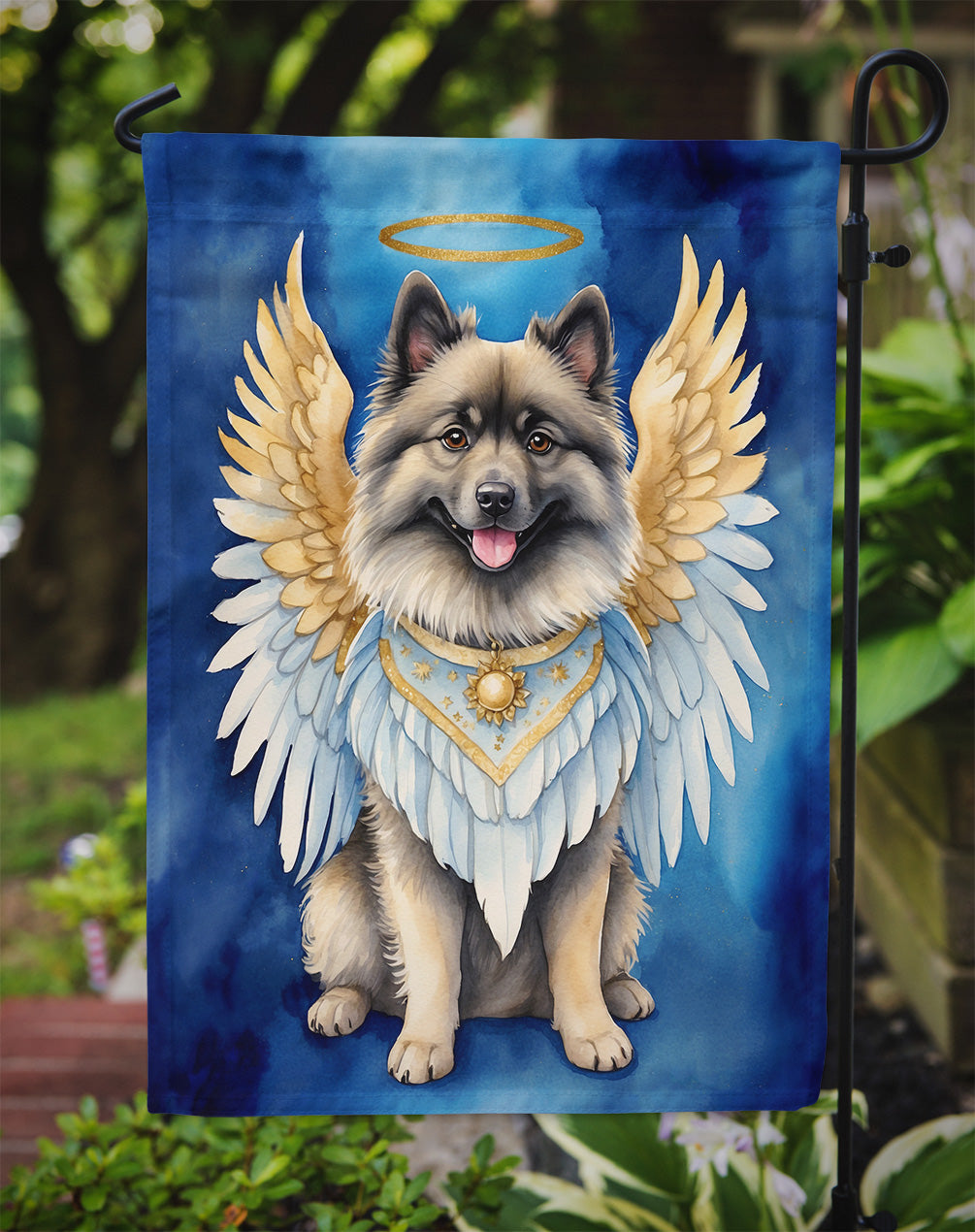 Keeshond My Angel Garden Flag – Memorial or Christmas Dog Angel Decor