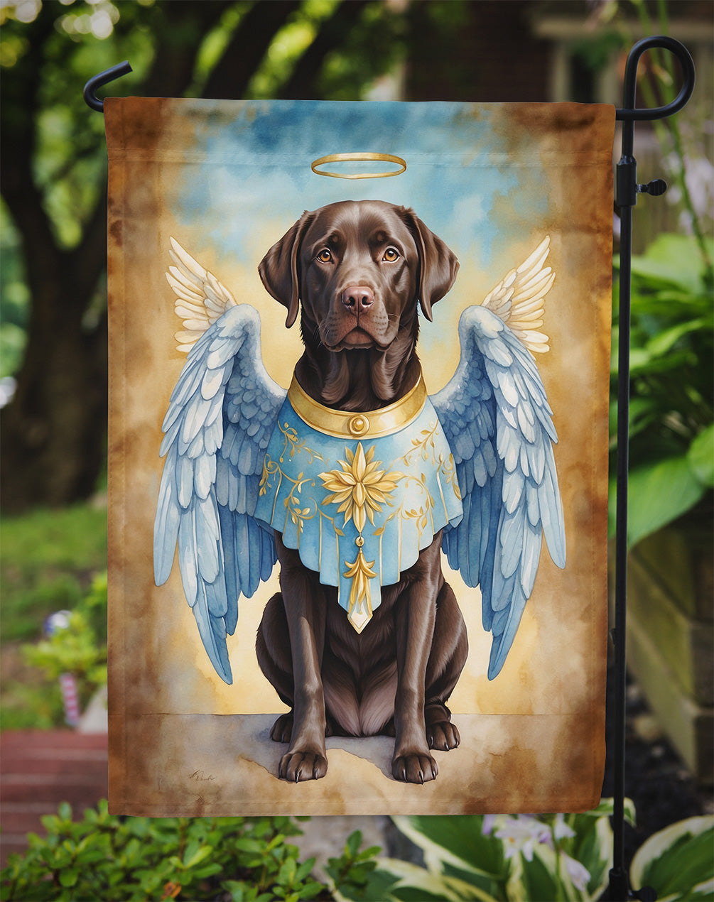 Chocolate Labrador Retriever My Angel Garden Flag – Memorial or Christmas Dog Angel Decor