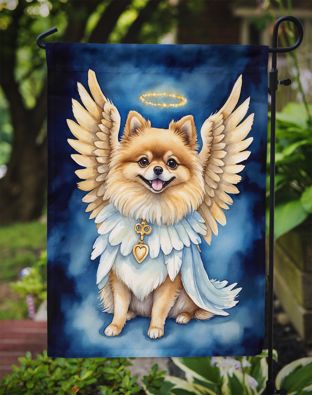Pomeranian My Angel Garden Flag – Memorial or Christmas Dog Angel Decor