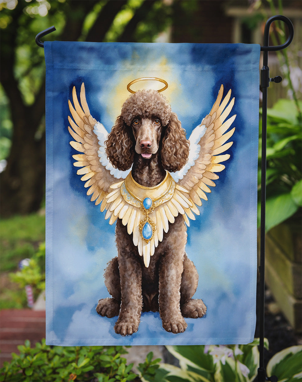 Chocolate Poodle My Angel Garden Flag – Memorial or Christmas Dog Angel Decor