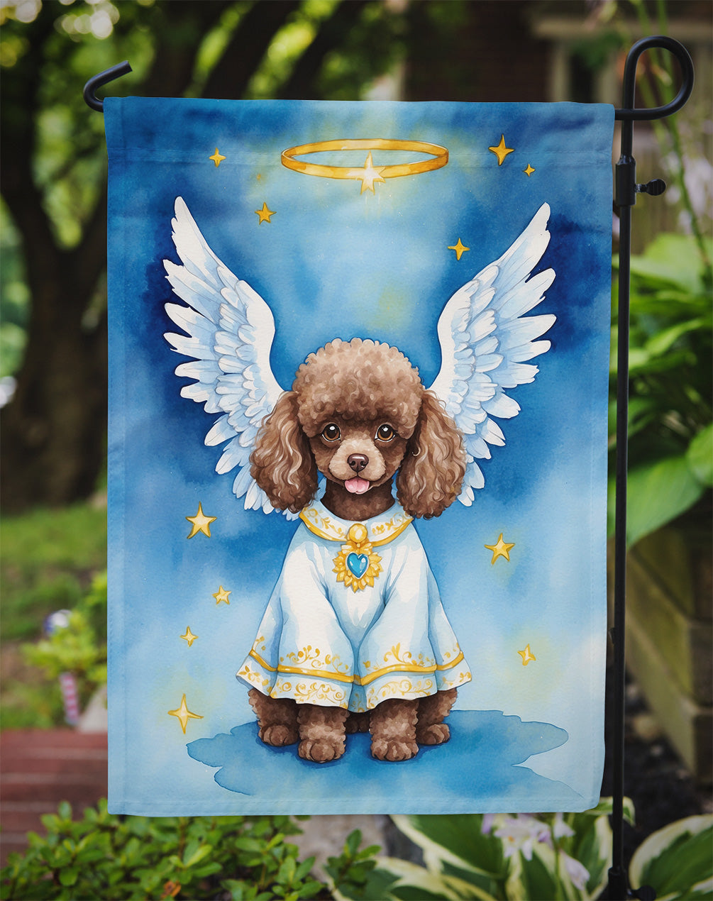 Chocolate Poodle My Angel Garden Flag – Memorial or Christmas Dog Angel Decor