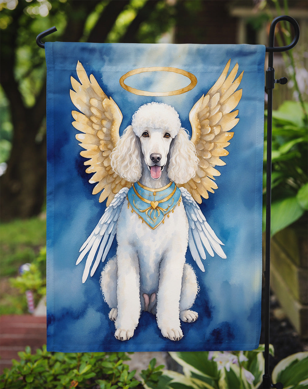 White Poodle My Angel Garden Flag – Memorial or Christmas Dog Angel Decor