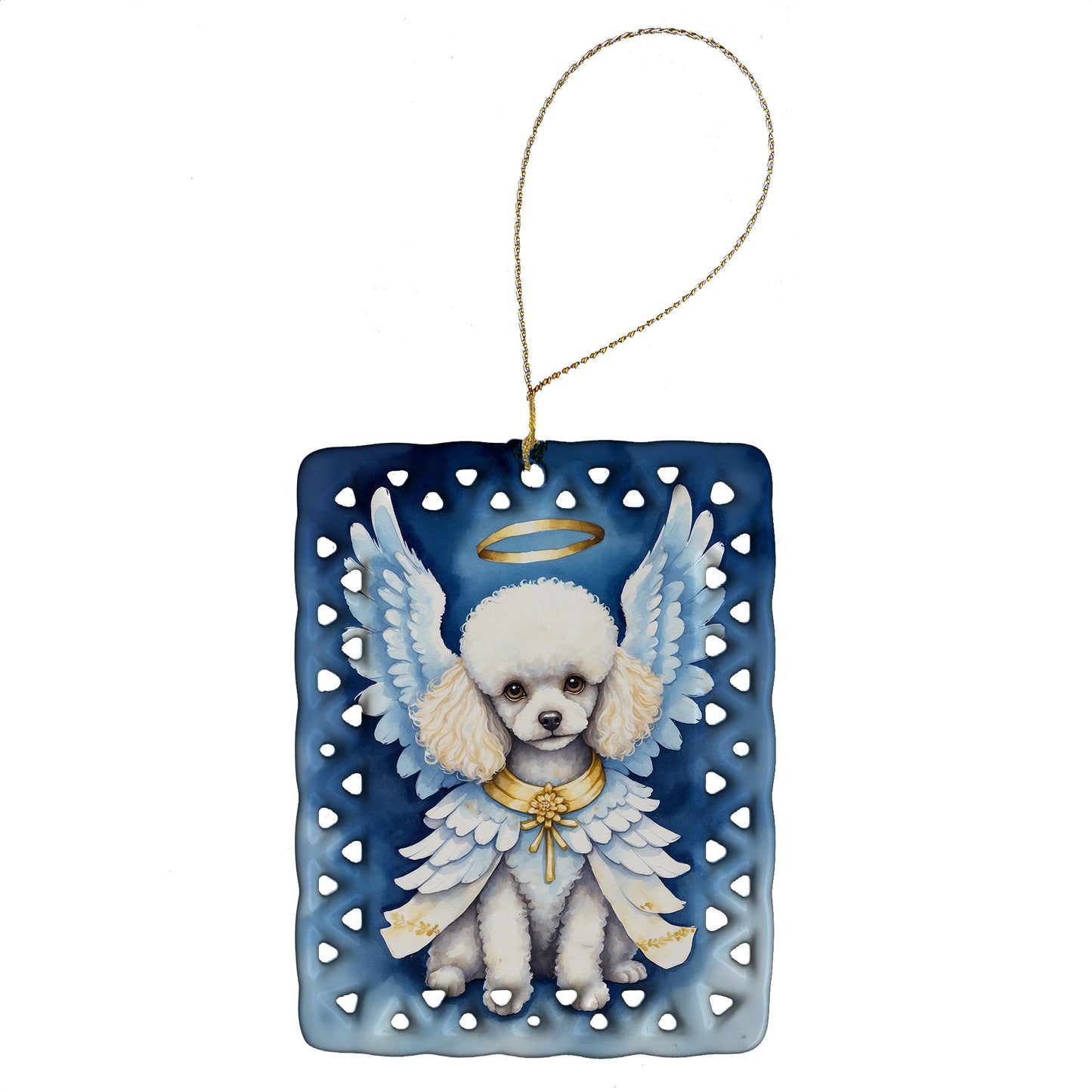 White Poodle My Angel Porcelain Ornament