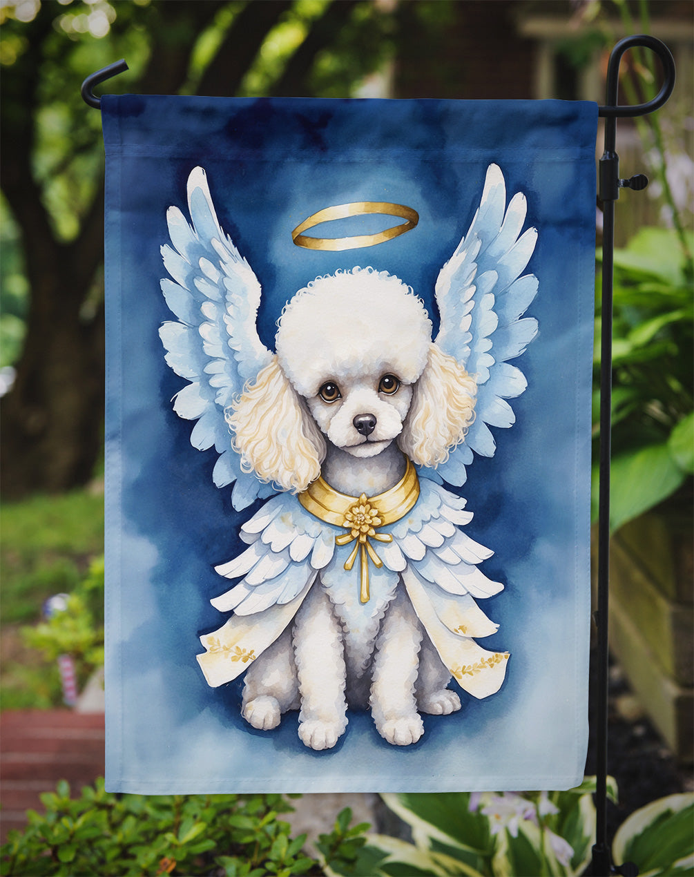 White Poodle My Angel Garden Flag – Memorial or Christmas Dog Angel Decor