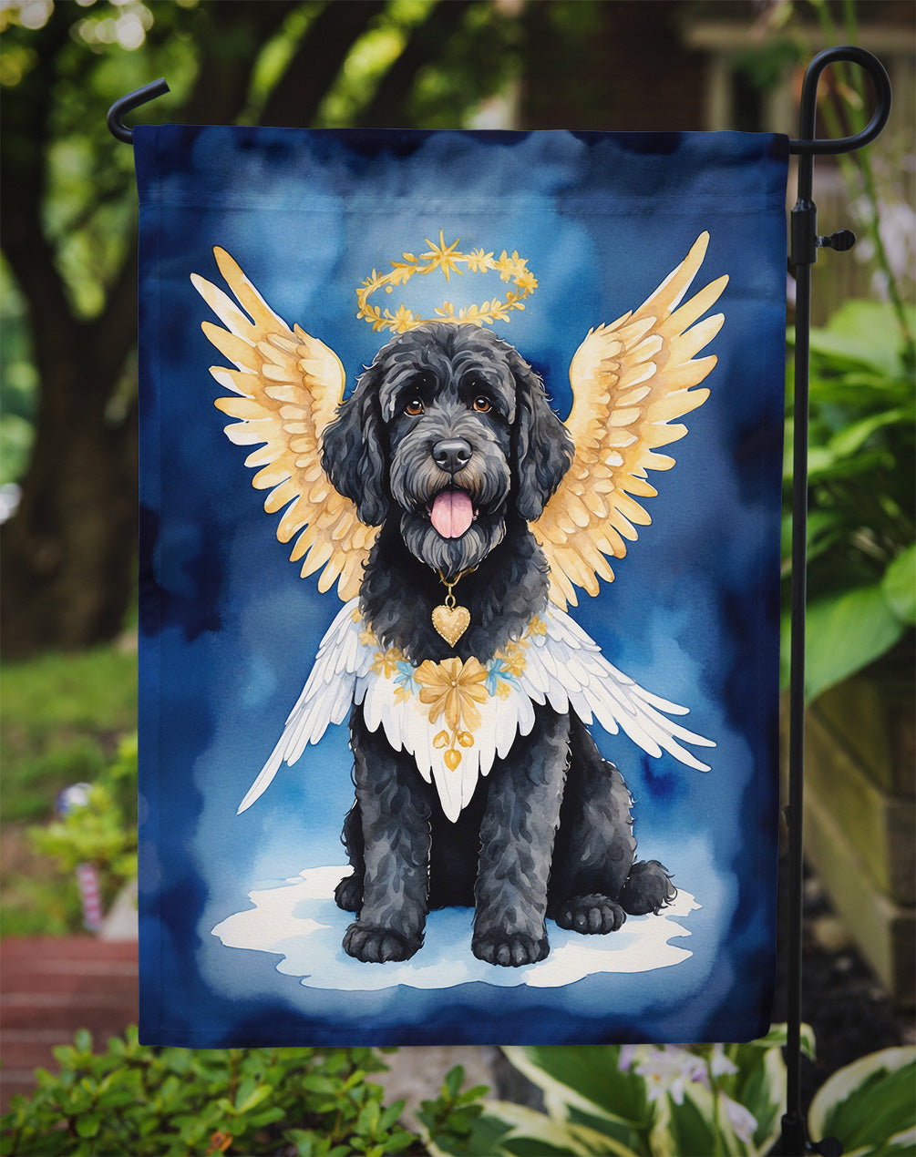 Portuguese Water Dog My Angel Garden Flag – Memorial or Christmas Dog Angel Decor