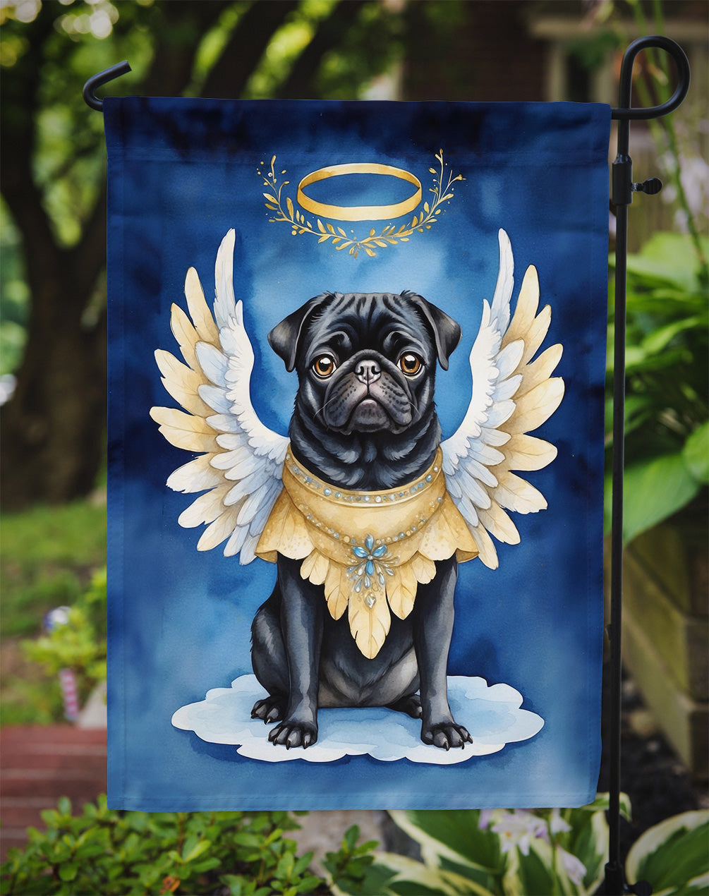 Black Pug My Angel Garden Flag – Memorial or Christmas Dog Angel Decor