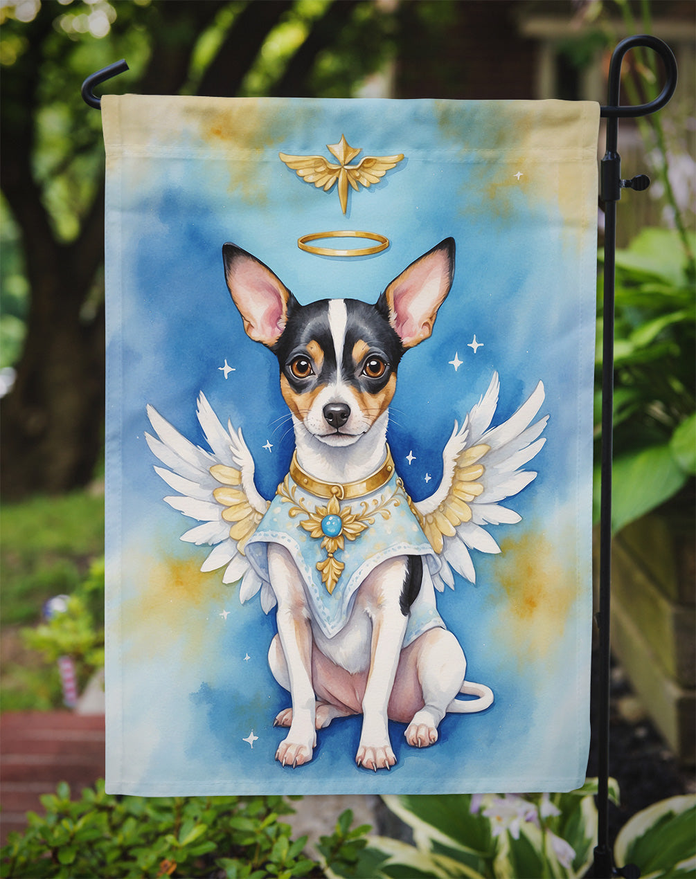 Rat Terrier My Angel Garden Flag – Memorial or Christmas Dog Angel Decor