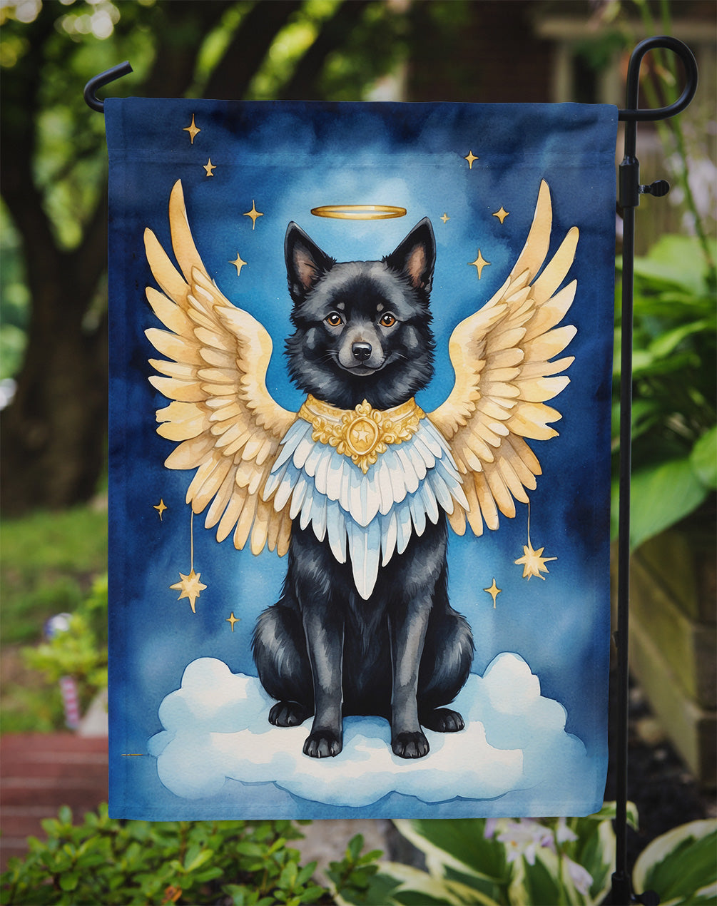 Schipperke My Angel Garden Flag – Memorial or Christmas Dog Angel Decor