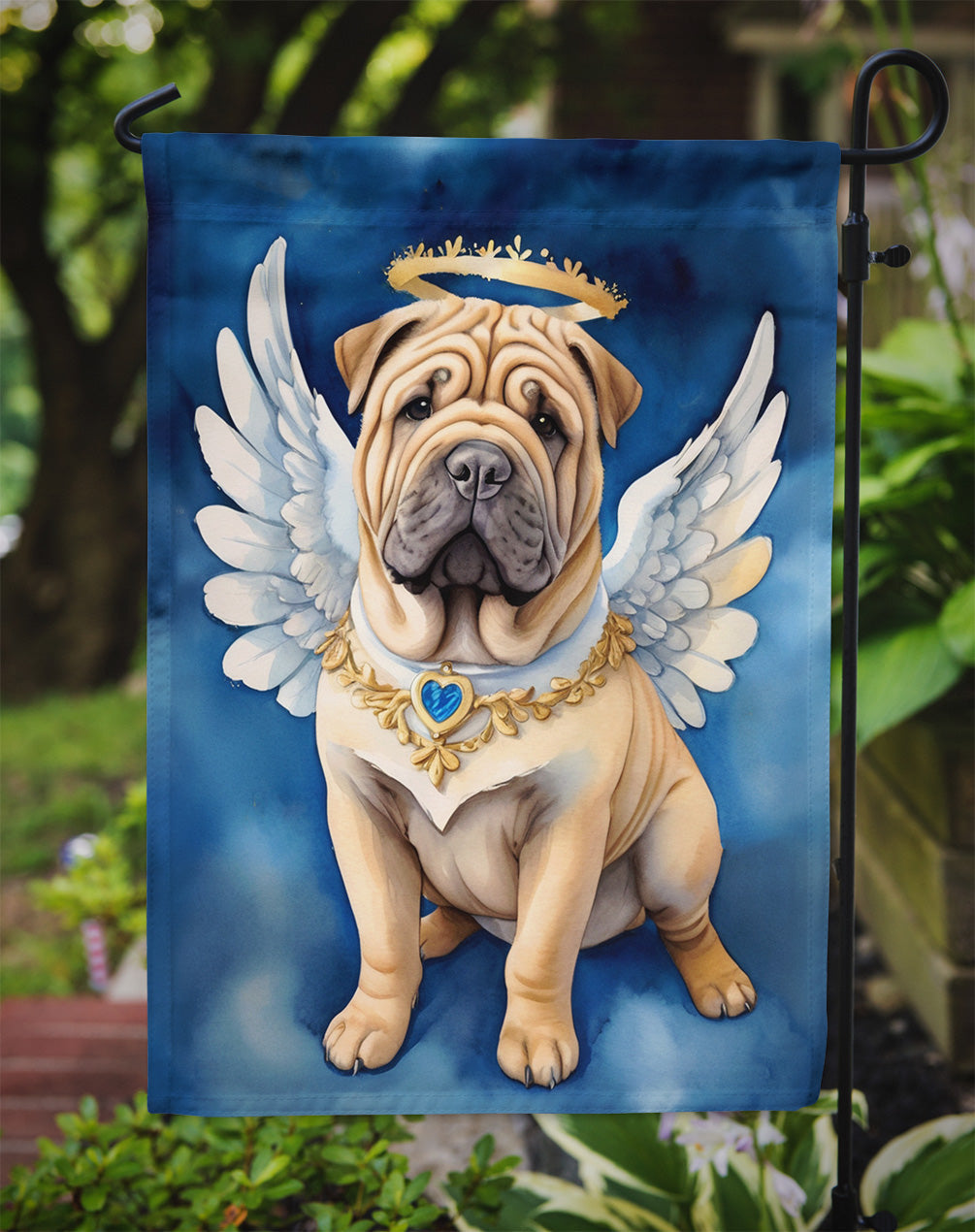 Shar Pei My Angel Garden Flag – Memorial or Christmas Dog Angel Decor
