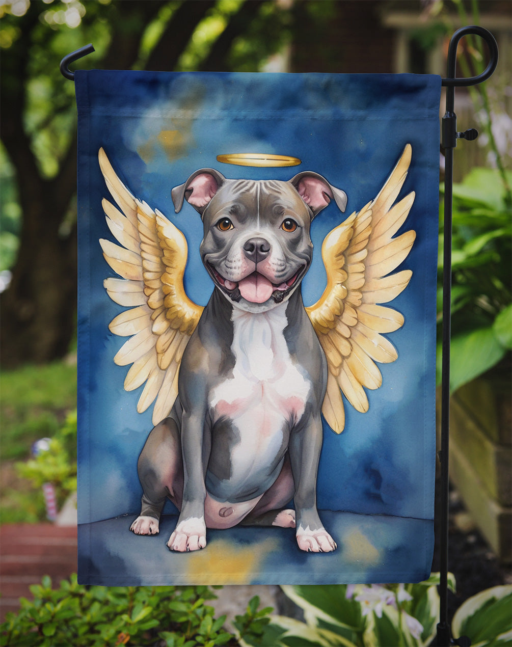 Staffordshire Bull Terrier My Angel Garden Flag – Memorial or Christmas Dog Angel Decor