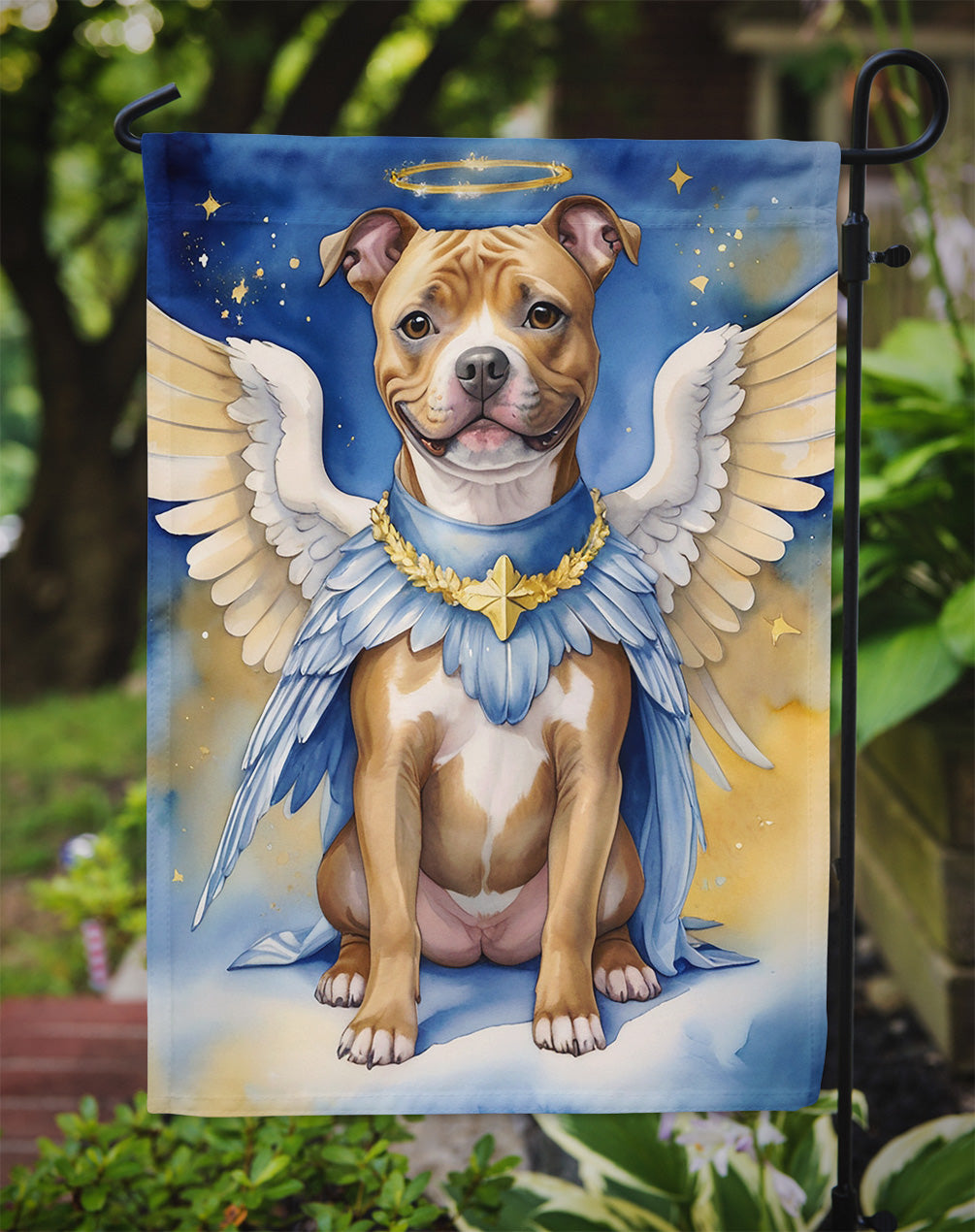 Staffordshire Bull Terrier My Angel Garden Flag – Memorial or Christmas Dog Angel Decor