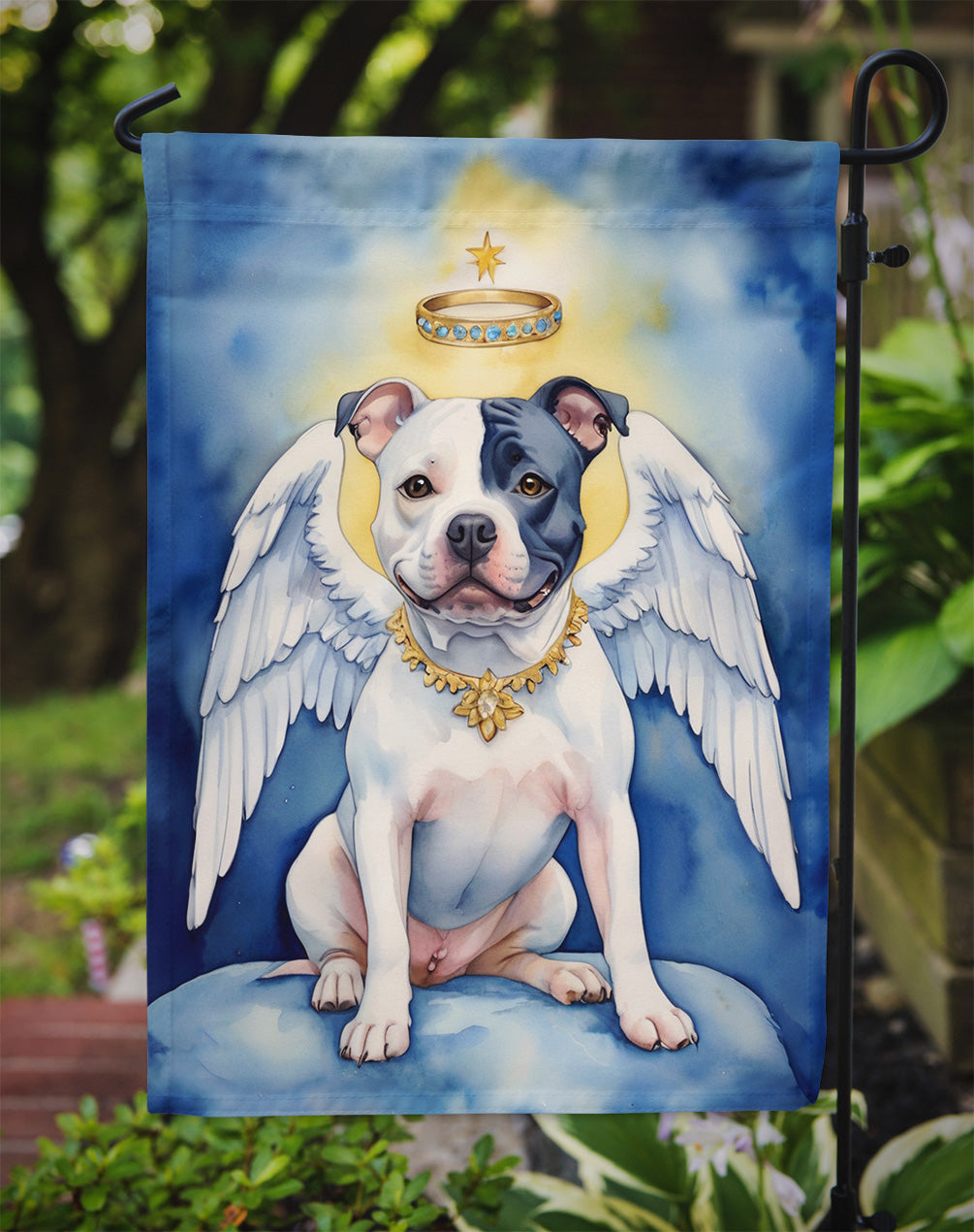 Staffordshire Bull Terrier My Angel Garden Flag – Memorial or Christmas Dog Angel Decor