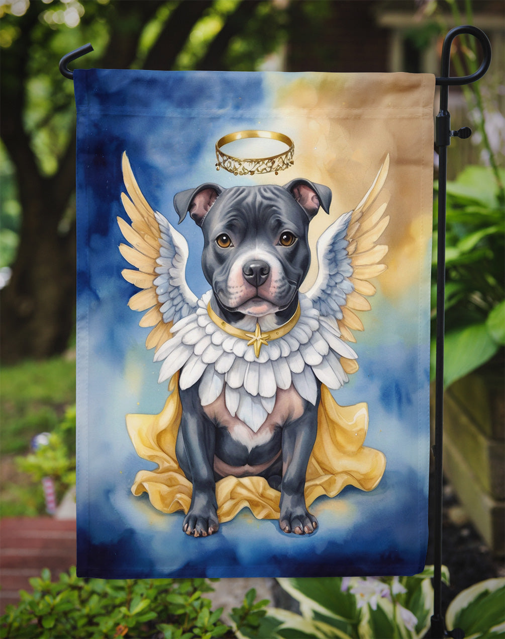 Staffordshire Bull Terrier My Angel Garden Flag – Memorial or Christmas Dog Angel Decor