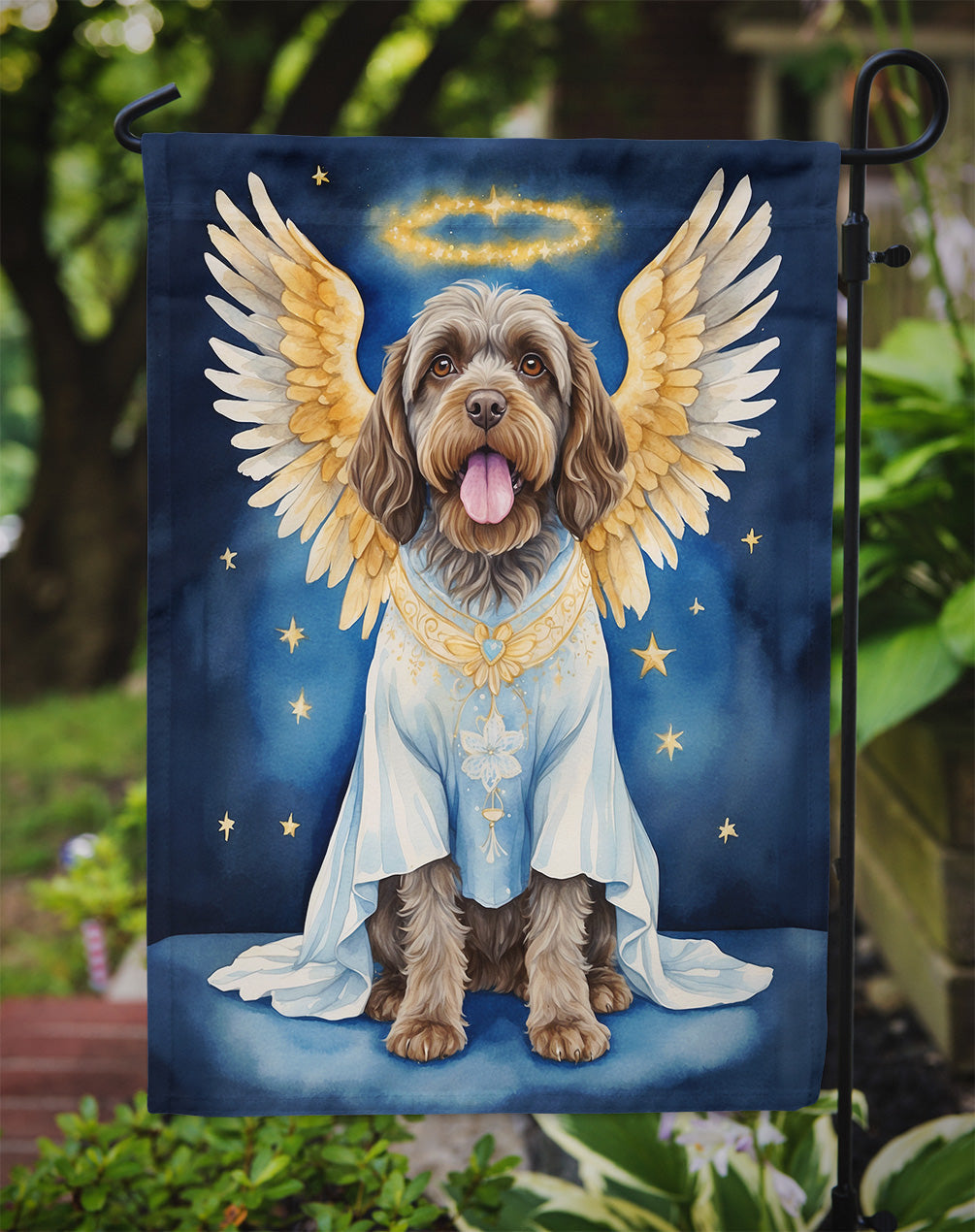 Wirehaired Pointing Griffon My Angel Garden Flag – Memorial or Christmas Dog Angel Decor