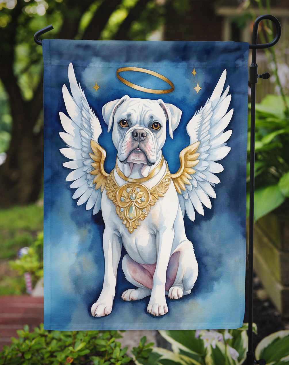 White Boxer My Angel Garden Flag – Memorial or Christmas Dog Angel Decor