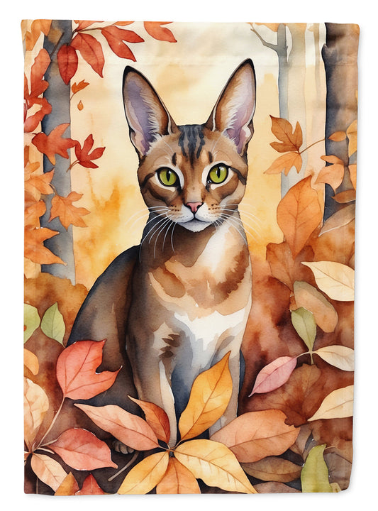Abyssinian Fall Garden Flag - Cat in Fall Leaves - Cat-Themed Seasonal Yard Decor