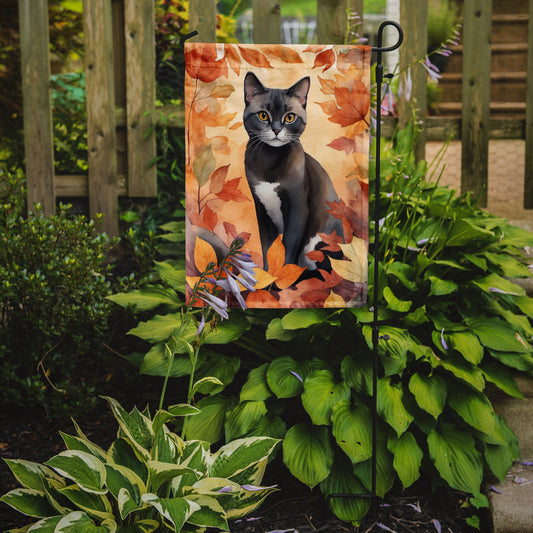 Asian Cat Fall Garden Flag - Cat in Fall Leaves - Cat-Themed Seasonal Yard Decor