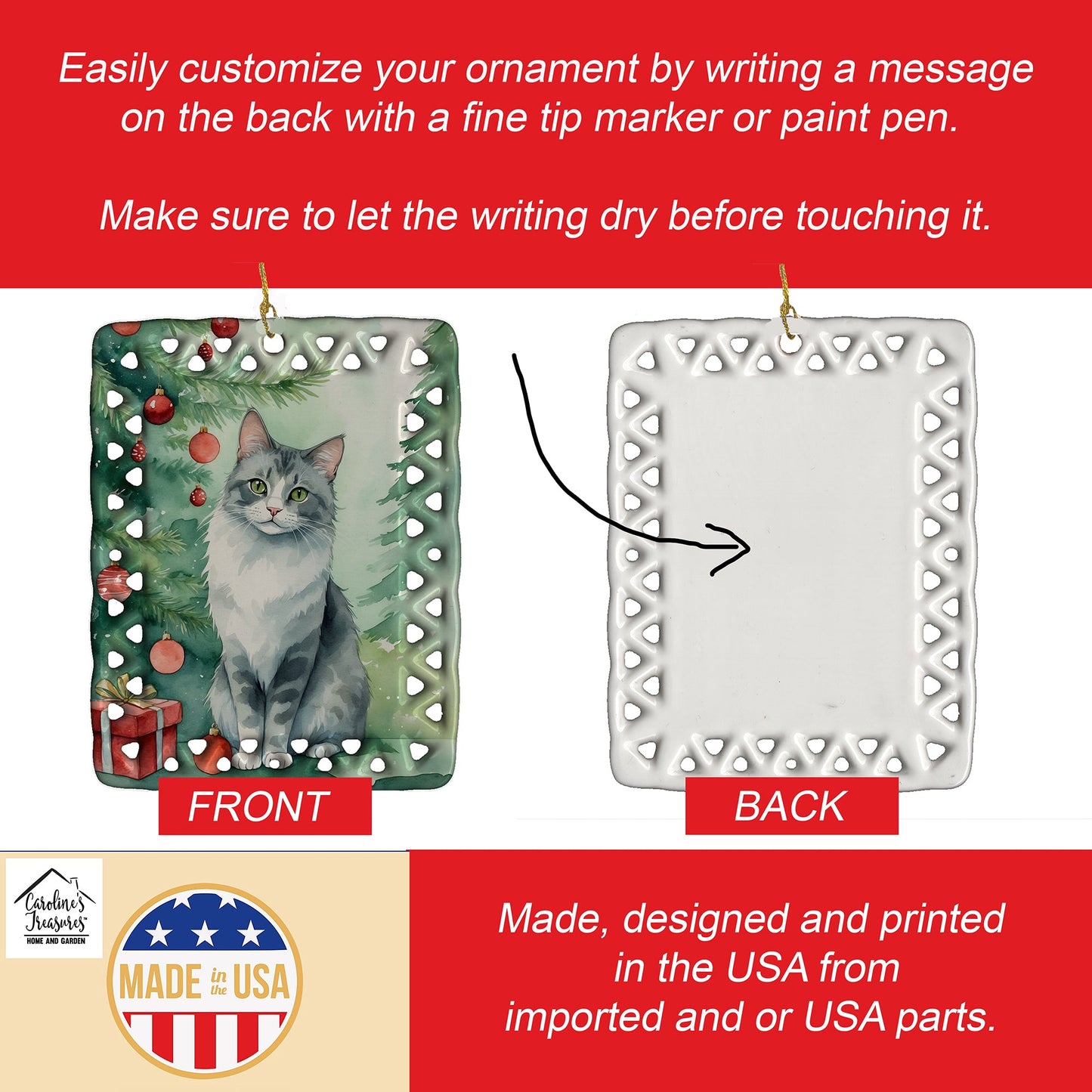 Australian Mist Cat By the Christmas Tree Porcelain Ornament