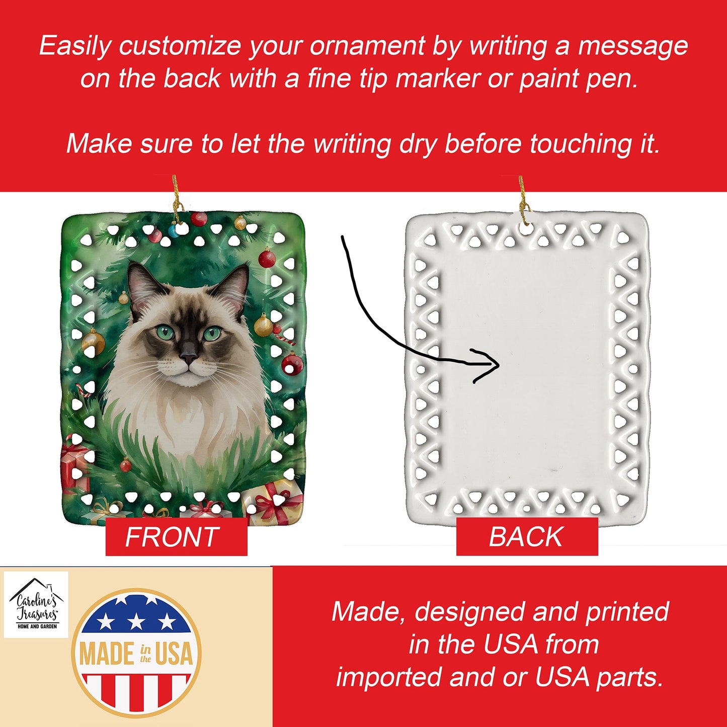 Balinese Cat By the Christmas Tree Porcelain Ornament