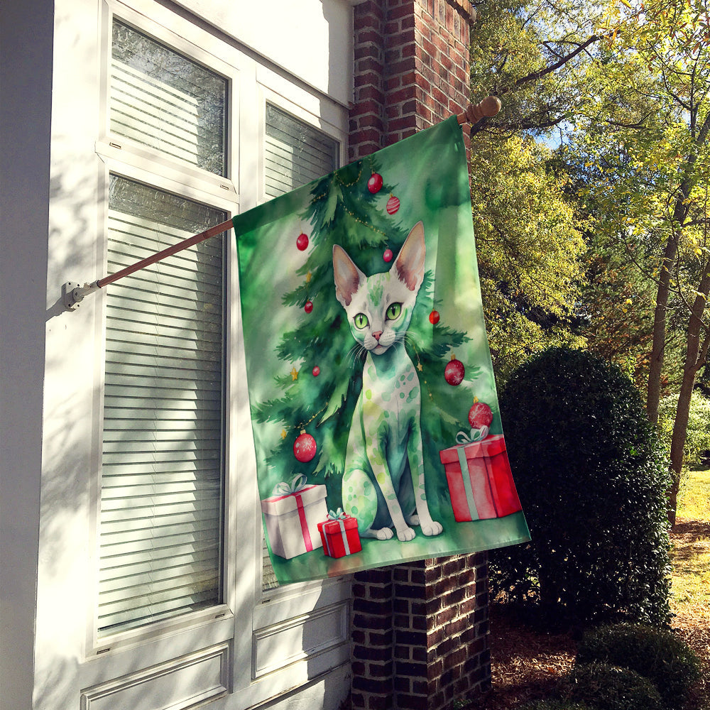 Devon Rex Cat By the Christmas Tree House Flag