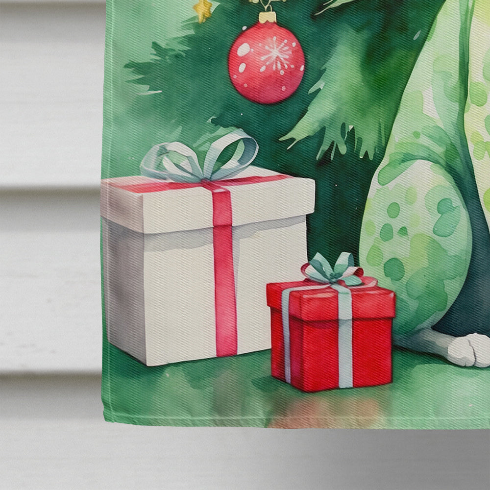 Devon Rex Cat By the Christmas Tree House Flag