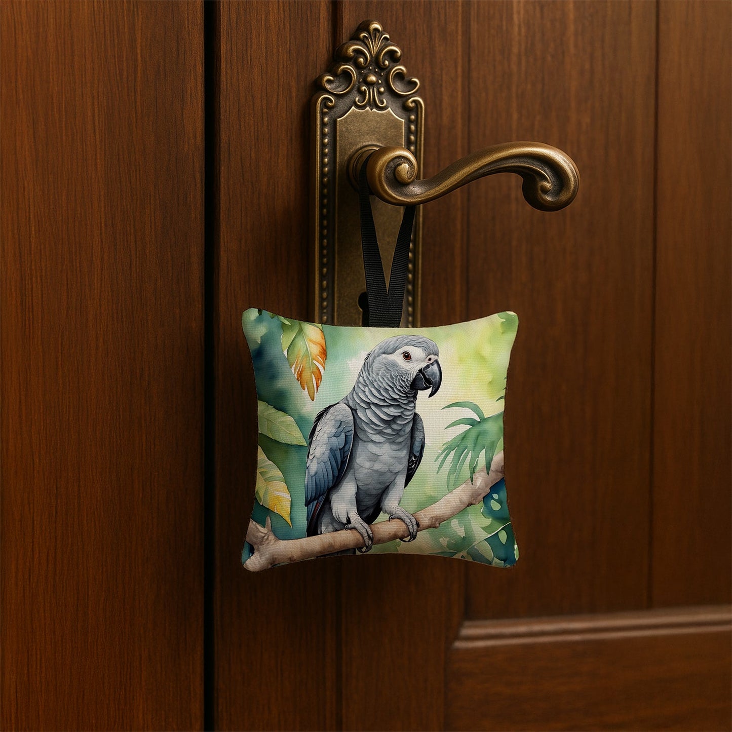 African Grey Parrot Hanging Square Fabric Ornament 3.5 × 3.5