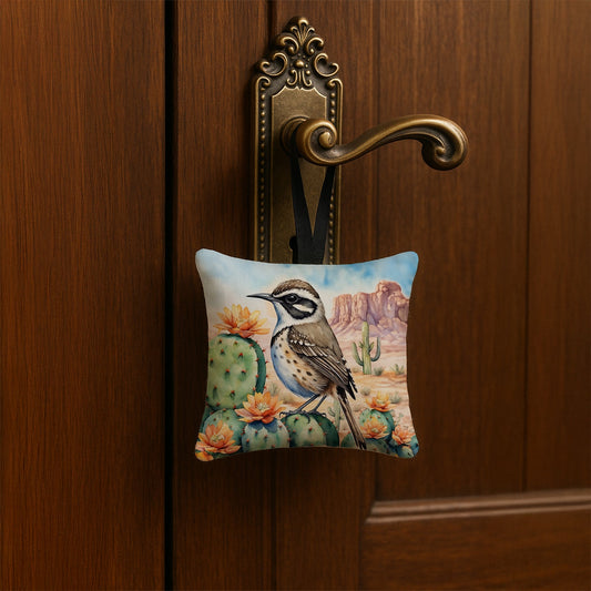 Arizona Cactus Wren Hanging Square Fabric Ornament 3.5 × 3.5