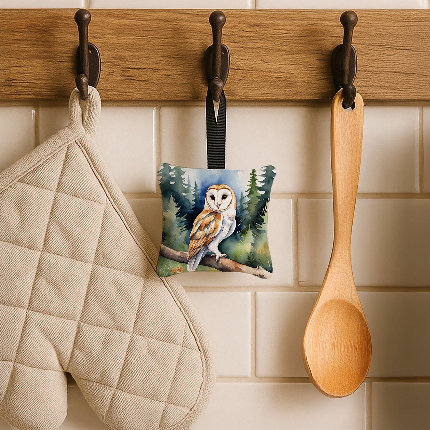 Barn Owl Hanging Square Fabric Ornament 3.5 × 3.5