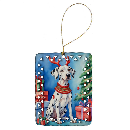Dalmatian Christmas Reindeer Porcelain Ornament