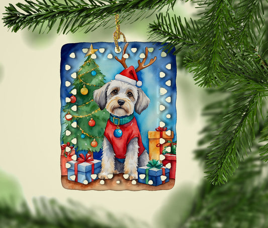 Dandie Dinmont Terrier Christmas Reindeer Porcelain Ornament