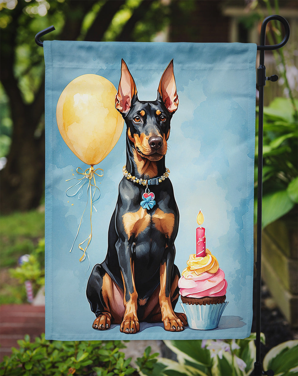 Doberman Pinscher Happy Birthday Garden Flag –  Garden Flag by Caroline's Treasures