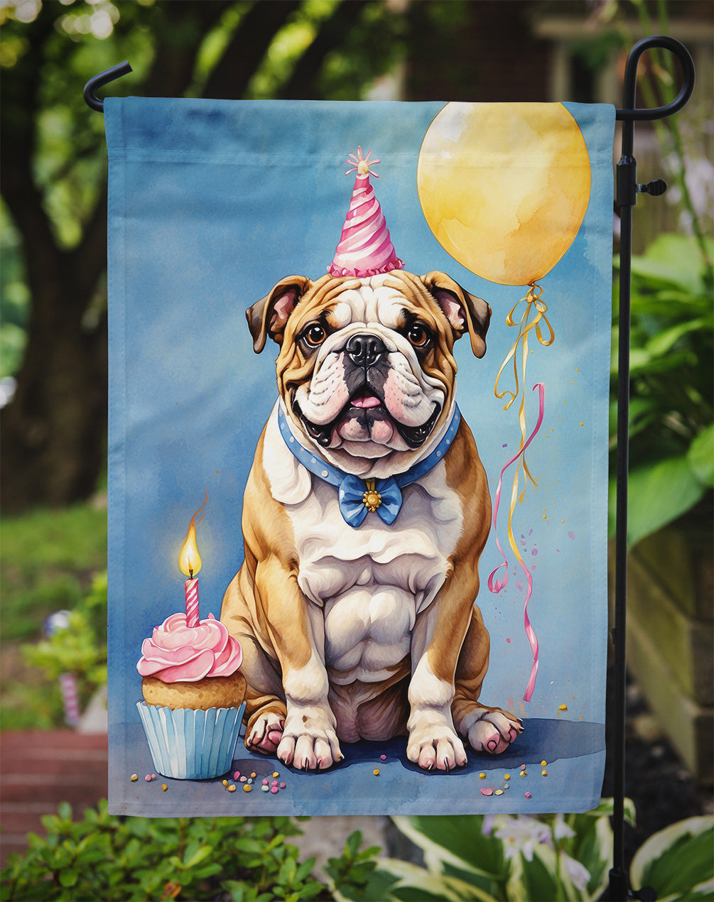 English Bulldog Happy Birthday Garden Flag –  Garden Flag by Caroline's Treasures