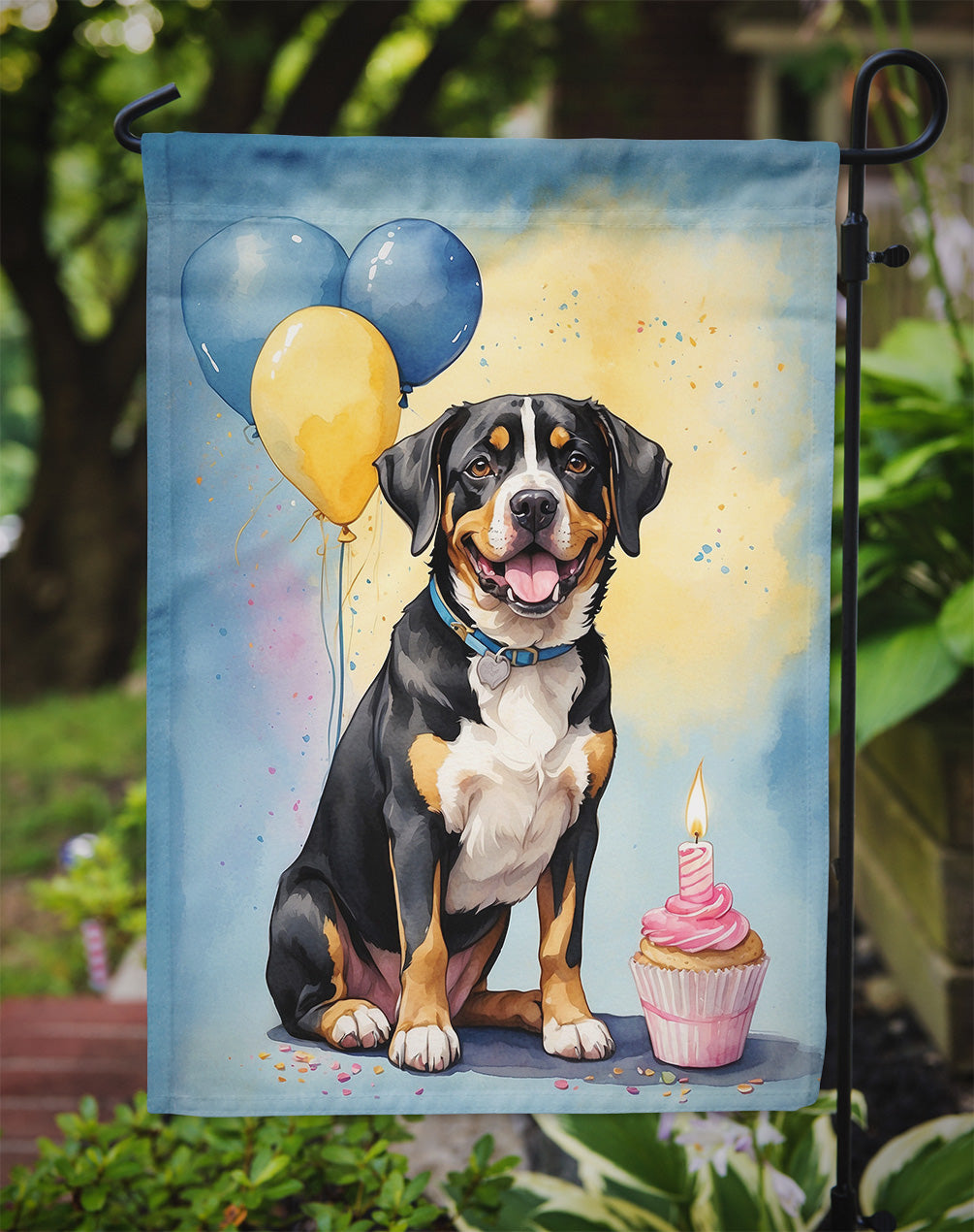 Entlebucher Mountain Dog Happy Birthday Garden Flag –  Garden Flag by Caroline's Treasures