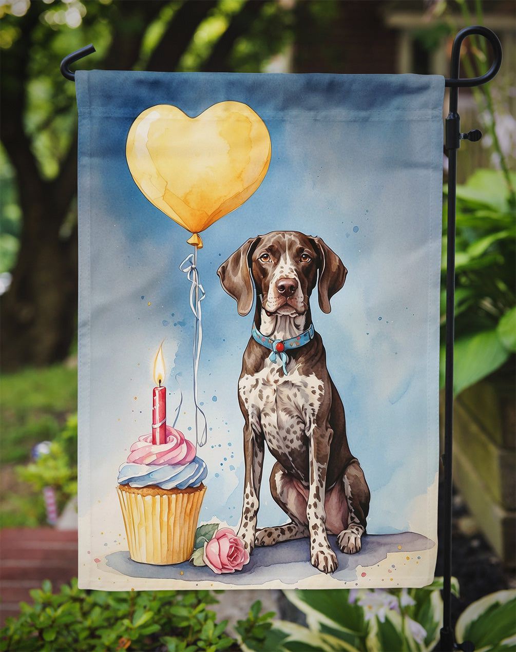 German Shorthaired Pointer Happy Birthday Garden Flag –  Garden Flag by Caroline's Treasures