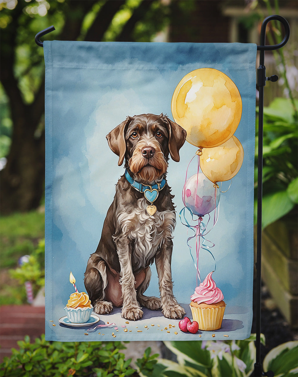 German Wirehaired Pointer Happy Birthday Garden Flag –  Garden Flag by Caroline's Treasures