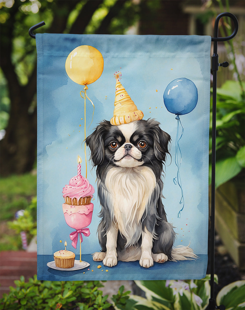 Japanese Chin Happy Birthday Garden Flag –  Garden Flag by Caroline's Treasures