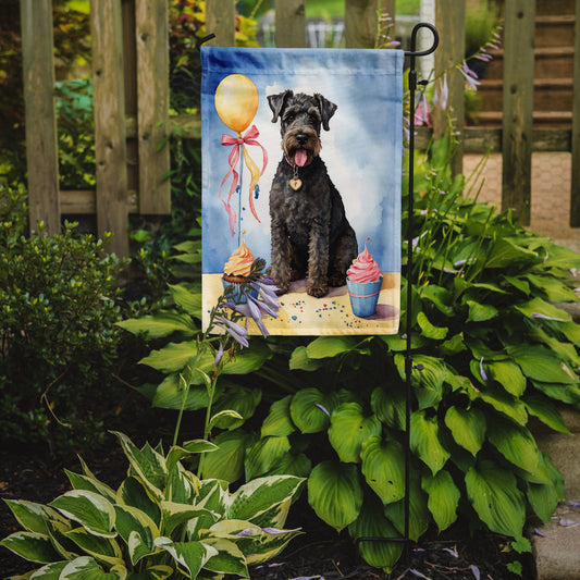 Kerry Blue Terrier Happy Birthday Garden Flag – Dog Birthday Cupcake Yard Decor with Balloons
