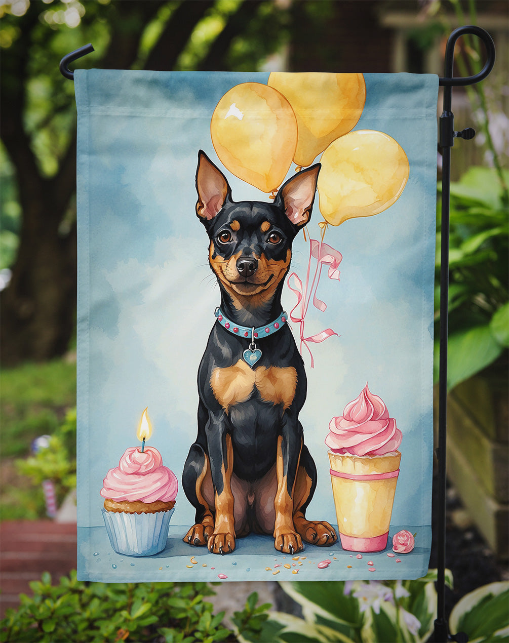 Miniature Pinscher Happy Birthday Garden Flag –  Garden Flag by Caroline's Treasures
