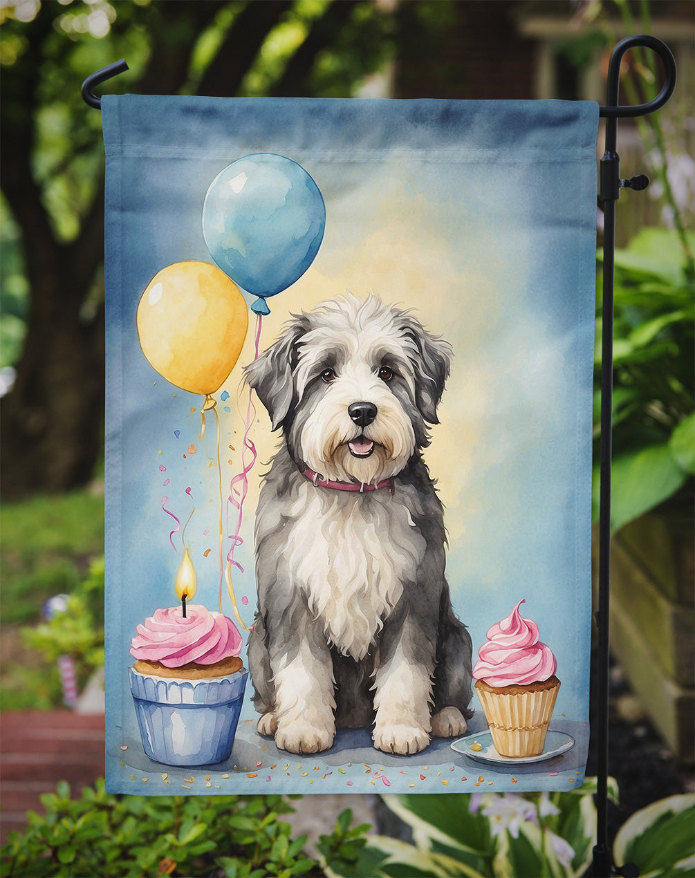 Old English Sheepdog Happy Birthday Garden Flag –  Garden Flag by Caroline's Treasures