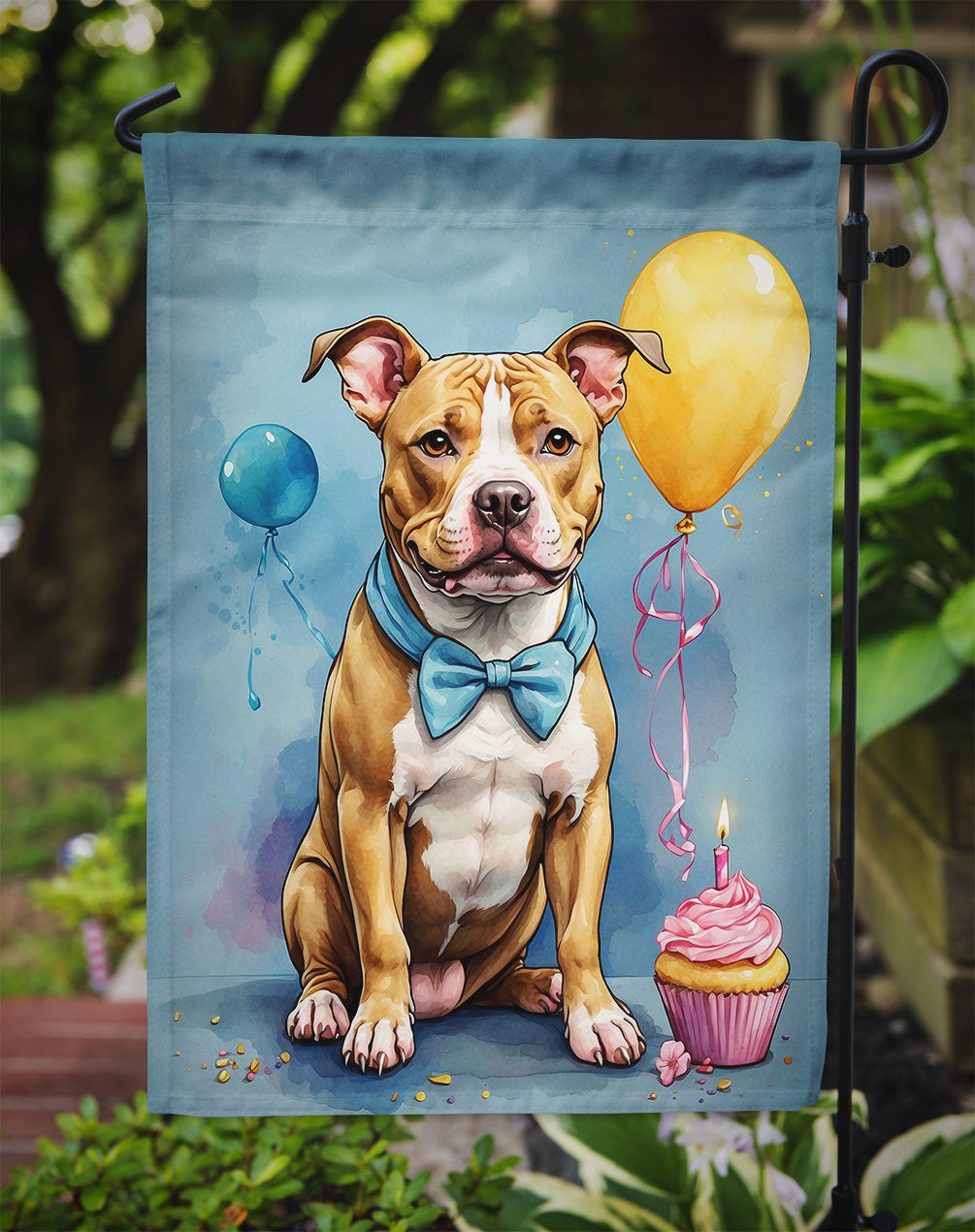Pit Bull Terrier Happy Birthday Garden Flag –  Garden Flag by Caroline's Treasures