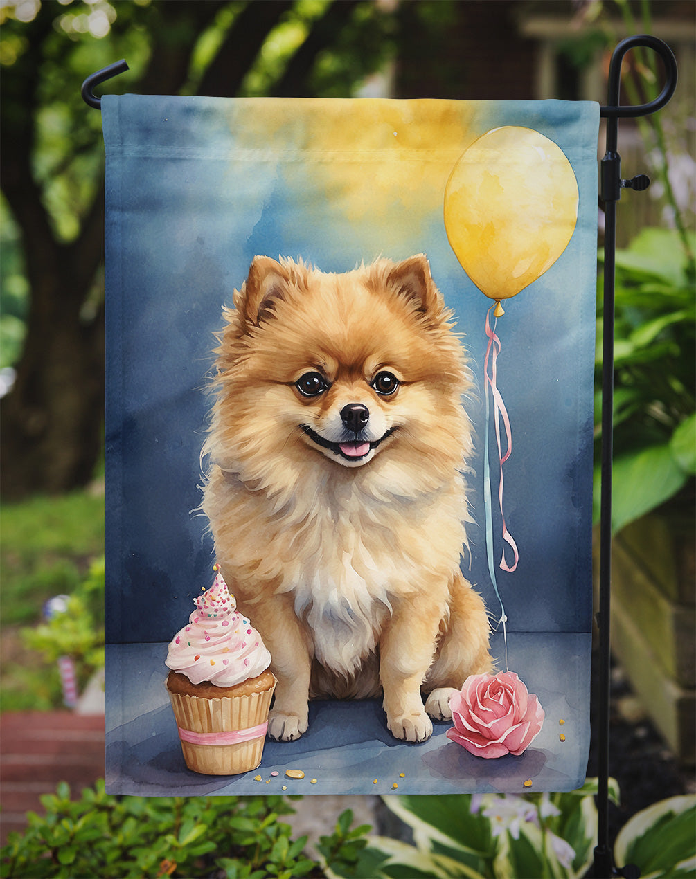 Pomeranian Happy Birthday Garden Flag –  Garden Flag by Caroline's Treasures