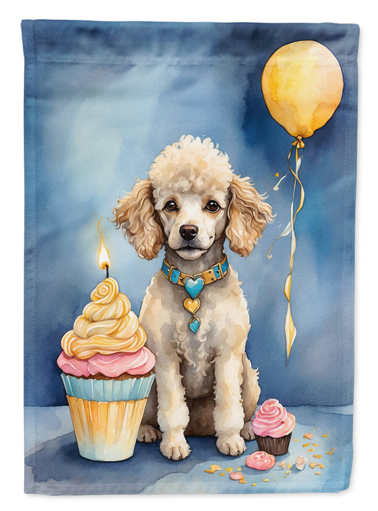 White Toy Poodle Happy Birthday House Flag