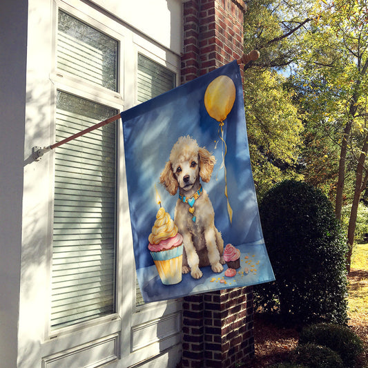 White Toy Poodle Happy Birthday House Flag