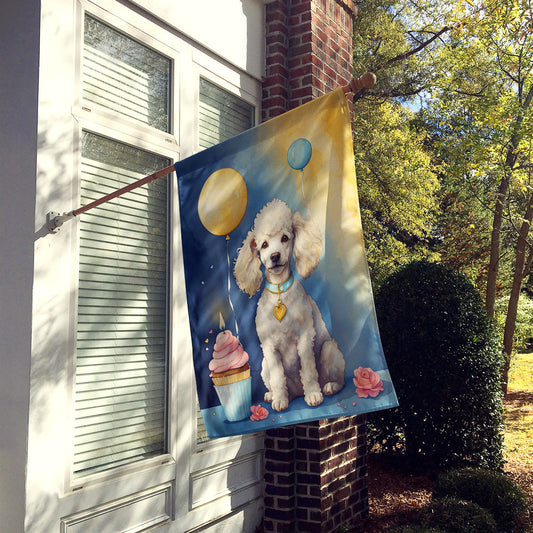 White Poodle Happy Birthday House Flag