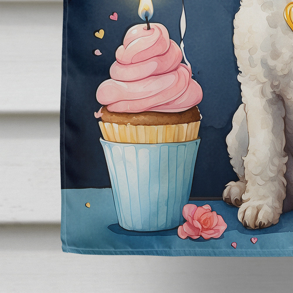 White Poodle Happy Birthday House Flag
