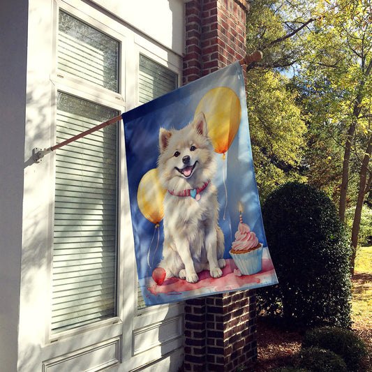 American Eskimo Happy Birthday House Flag