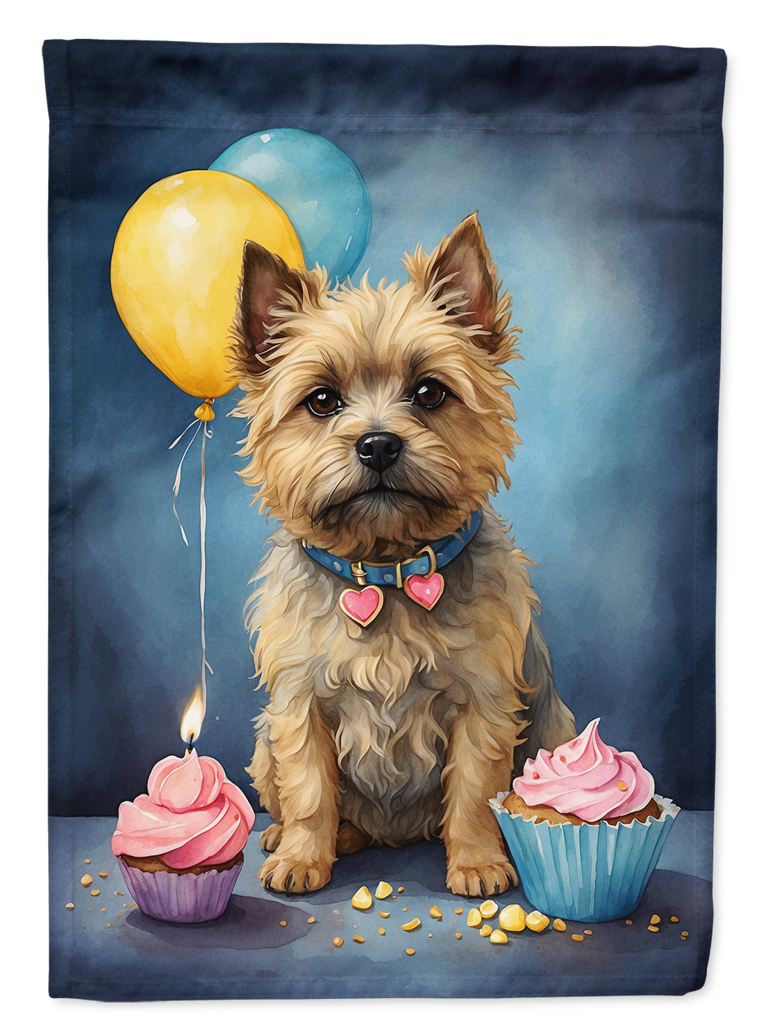 Cairn Terrier Happy Birthday Garden Flag –Dog Birthday Cupcake Yard Decor with Balloons