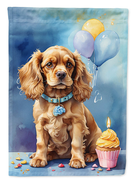 Cocker Spaniel Happy Birthday Garden Flag –Dog Birthday Cupcake Yard Decor with Balloons