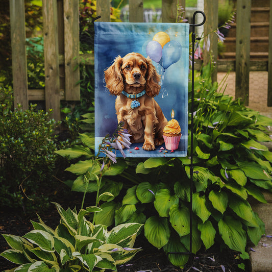 Cocker Spaniel Happy Birthday Garden Flag –Dog Birthday Cupcake Yard Decor with Balloons